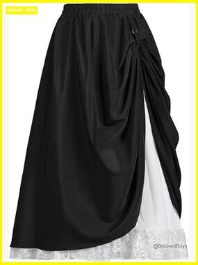 Renaissance Flowy Fairy Skirt Lace Layer Maxi Skirt Medieval Pirate Skirt with